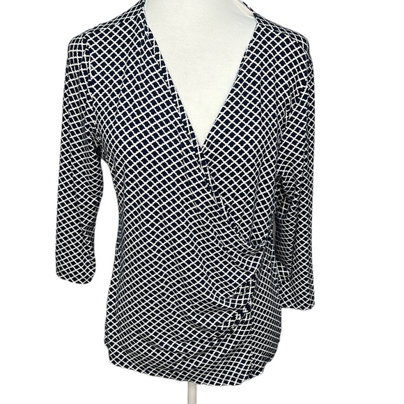Talbots Surplice Wrap Blouse Navy White - Picture 1 of 7